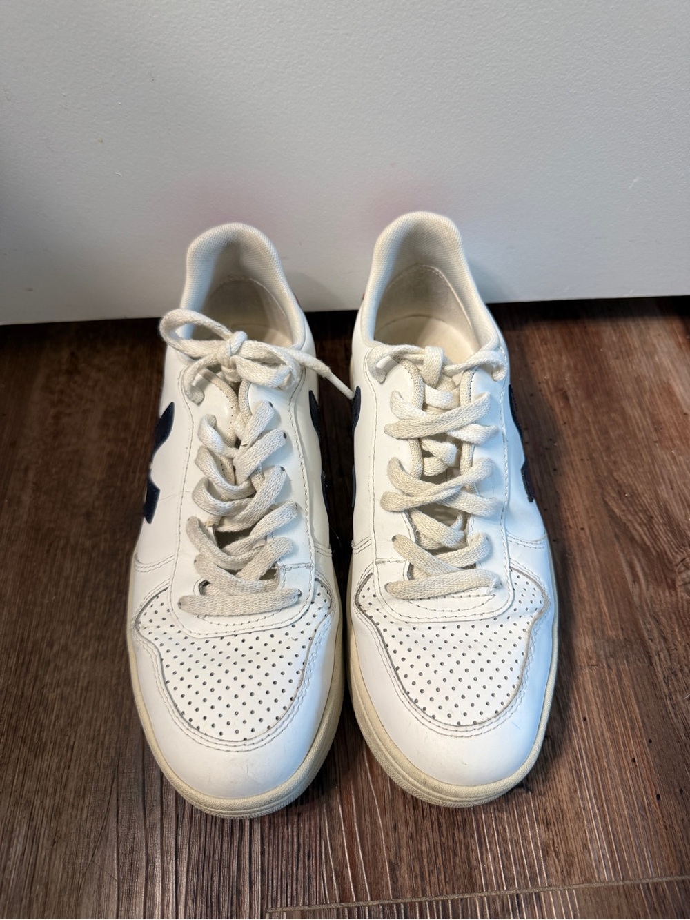 Veja White Leather Sneakers with Blue Accent